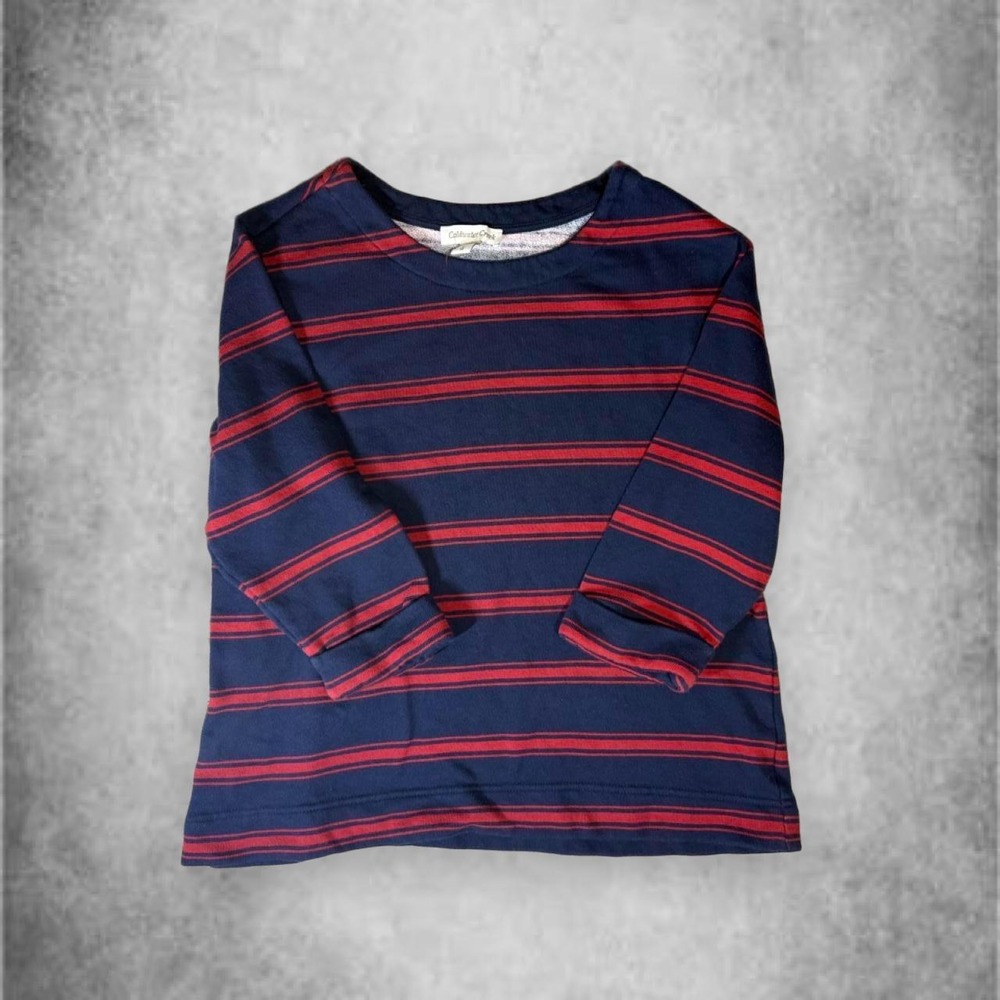 Coldwater Creek Striped Long Sleeve Crewneck Top Navy Red Women Size L 14